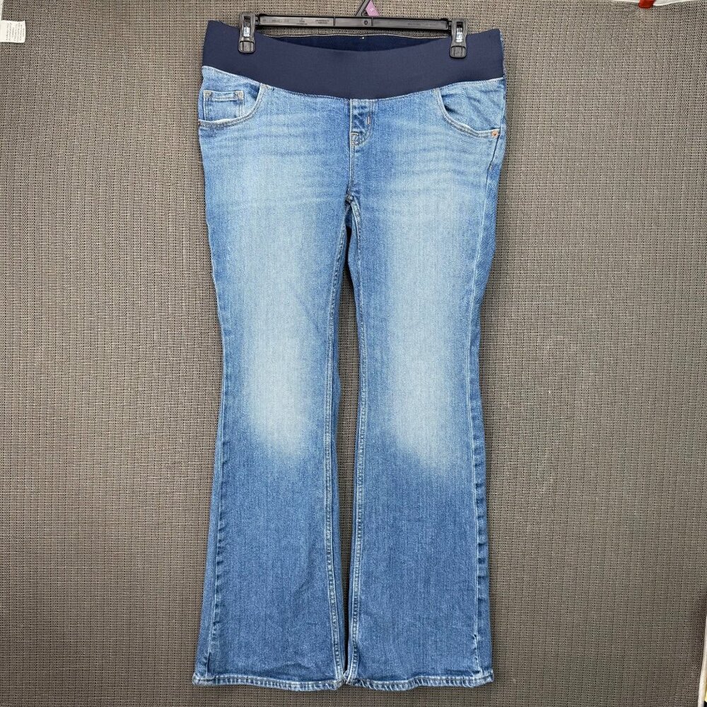 Old Navy Maternity Soze 10 Blue Flare Jeans Low Front Panel Denim Stretch
